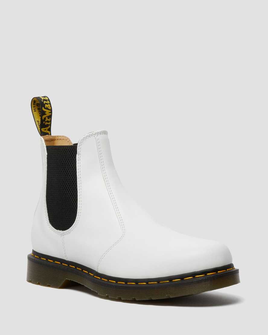 Dr. Martens 2976 Yellow Stitch Smooth Lær Chelsea Støvler Dame Hvite [2605COXDE]